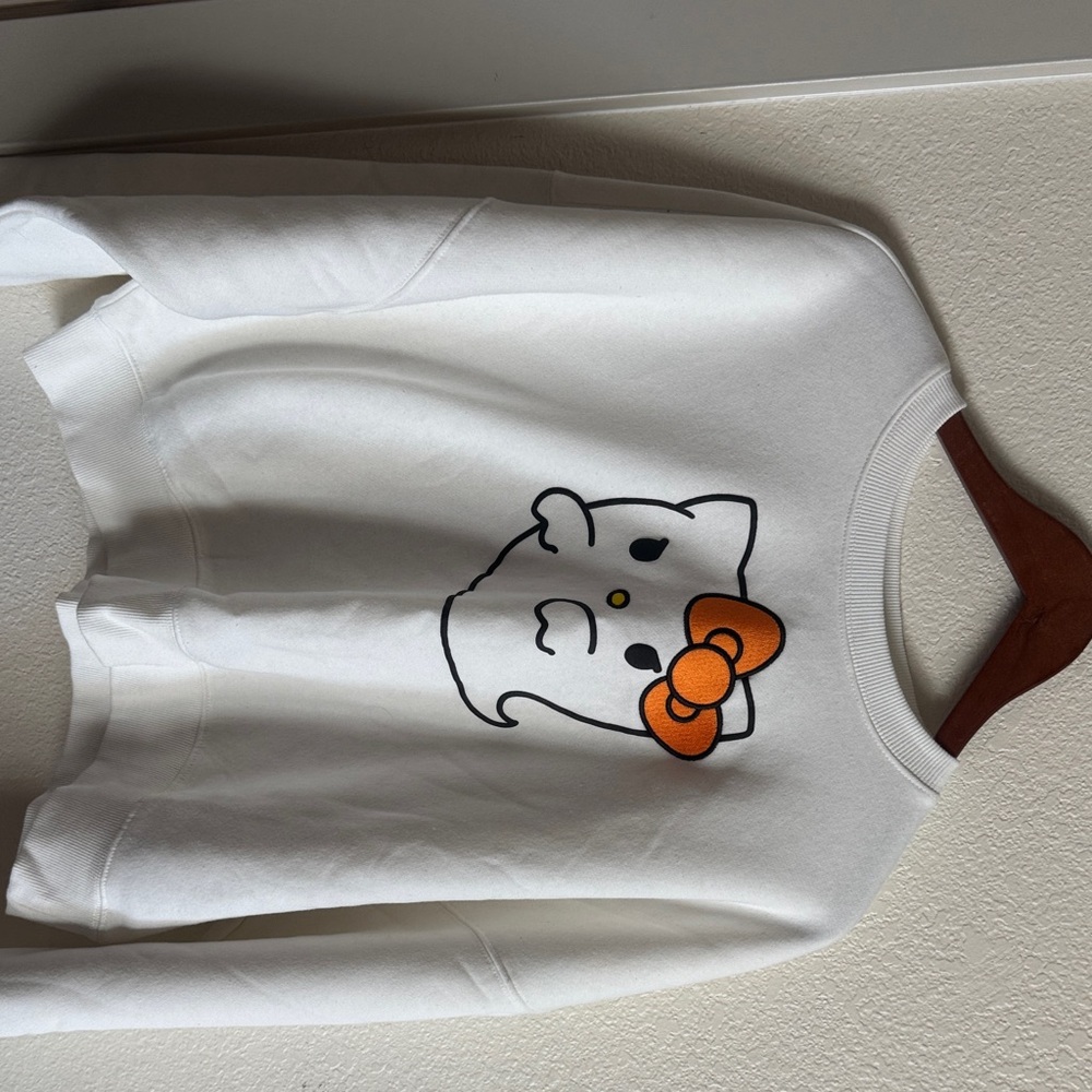 Forever 21 White Sweater with Orange Bow Design